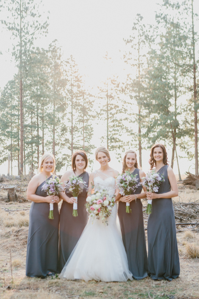 Long Grey Bridesmaid Dresses with Pastel Bouquet | Credit: Carolien & Ben