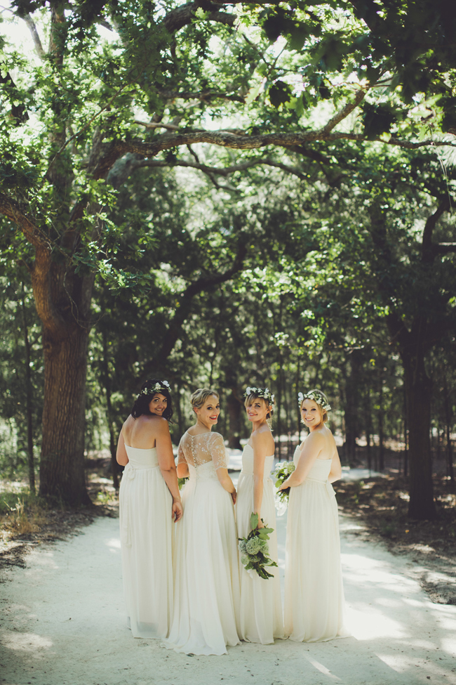 Bridesmaids in White Maxi Dresses | Image: Fiona Clair