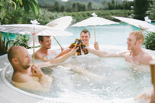 Groomsmen in Jacuzzi