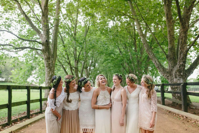 Bridesmaids in Boho Lace Dresses