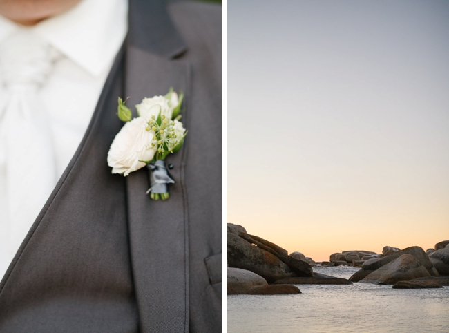 White Boutonniere on Grey Suit