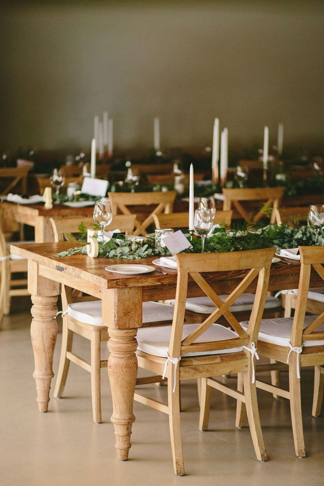 Wooden Tables with Greenery