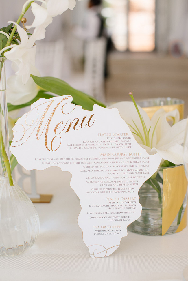 Africa Shaped Wedding Menu Card