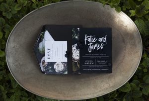 Black Floral Print Wedding Invitation | Credit: Mooi Photography