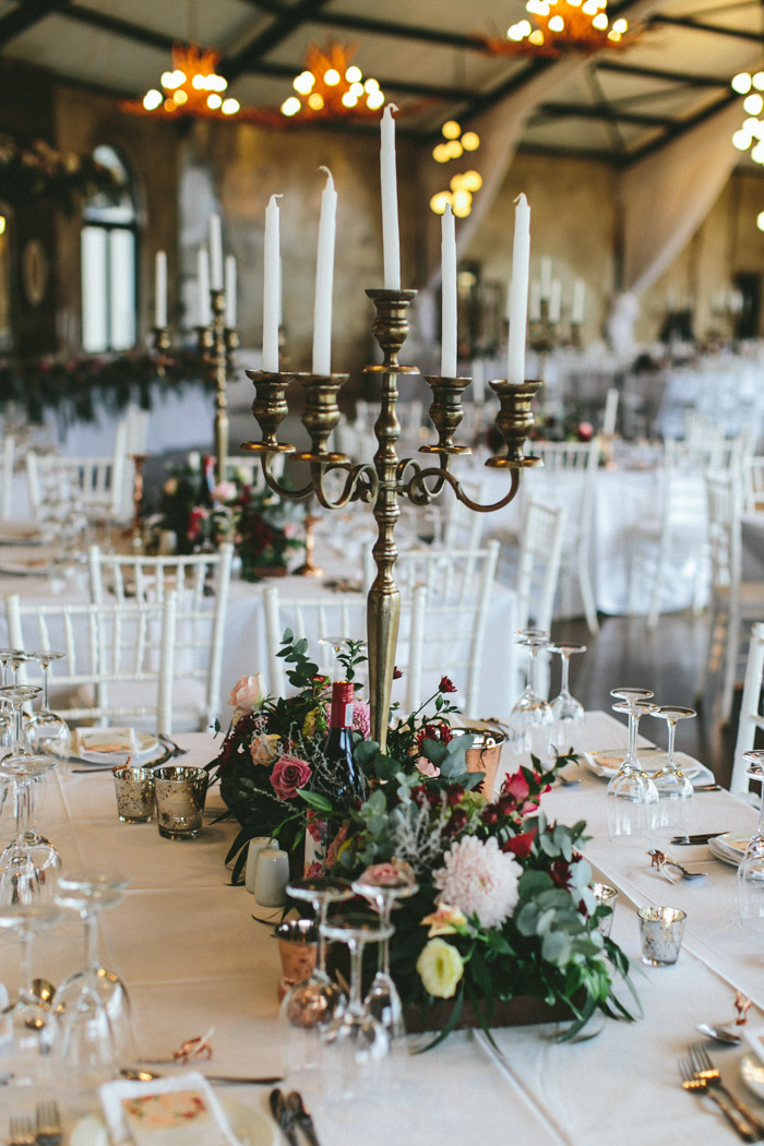Tablescape with Jewel Tone Florals and Vintage Candelabra | Credit: Knot Just Pics