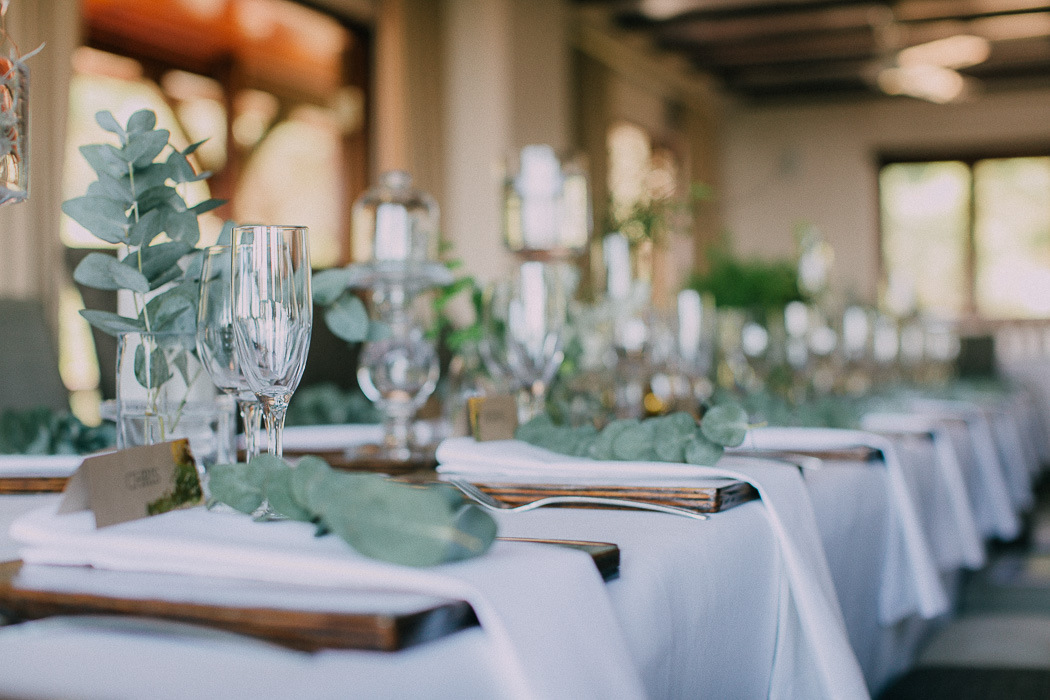 Wedding Tablescape with Greenery Centerpieces | Credit: Michelle du Toit