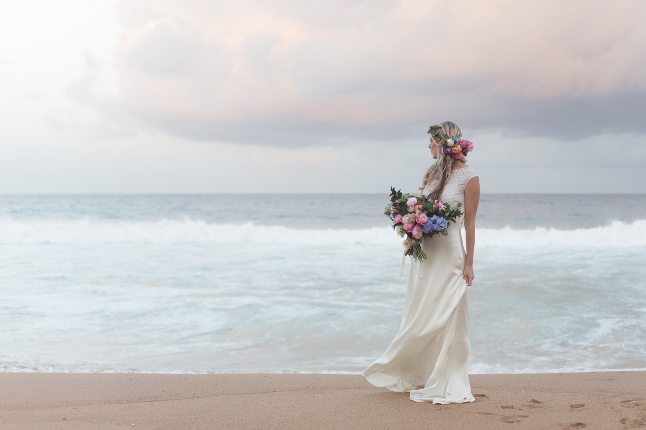 Bride on Beach at Sunset