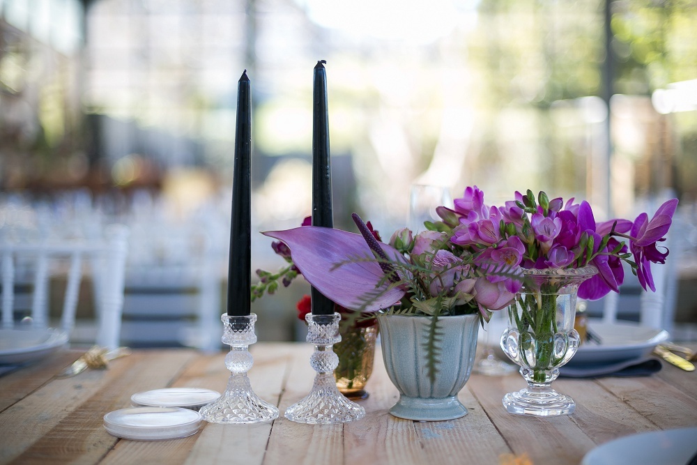 Tablescape with Black Candles | Credit: Karina Conradie