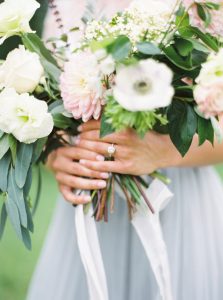 Halo Engagement Ring and Pastel Bouquet | Credit: Courtney Leigh