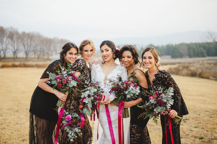 Jewel Tone Bouquets with Ribbon Ties | Credit: Roxanne Davison