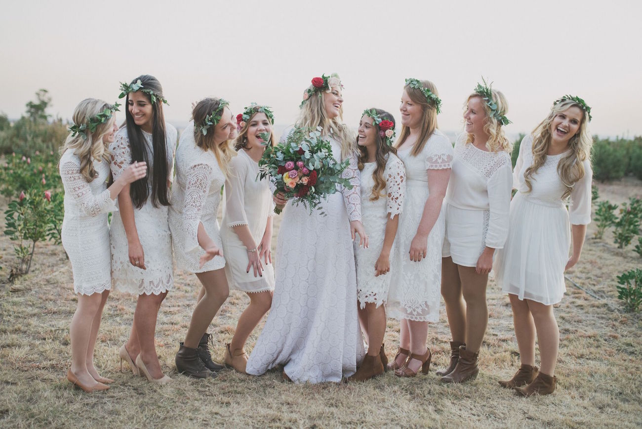 Mismatched White Lace Bohemian Bridesmaid Dresses