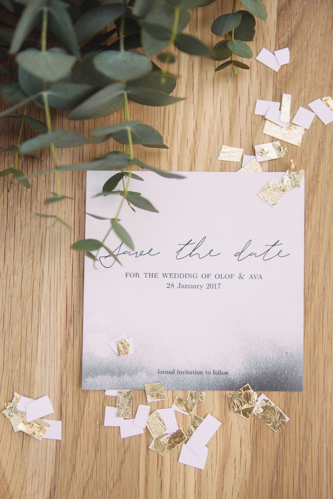 Grey Watercolor Ombre Save the Date | Credit: Dust & Dreams Photography