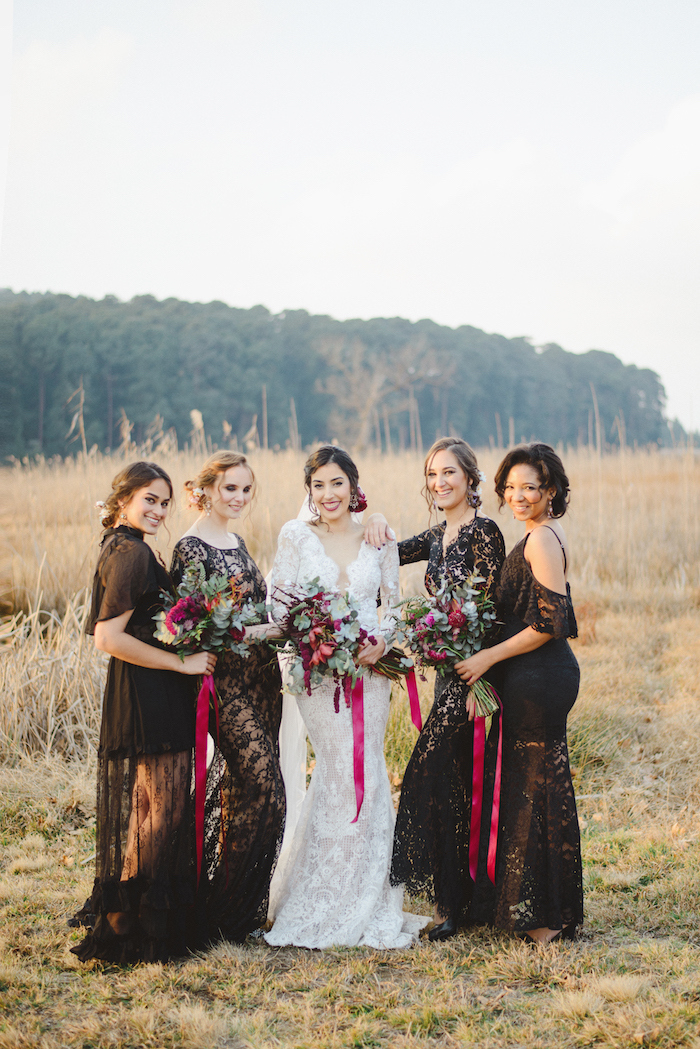 Black Lace Bridesmaid Dresses | Credit: Roxanne Davison