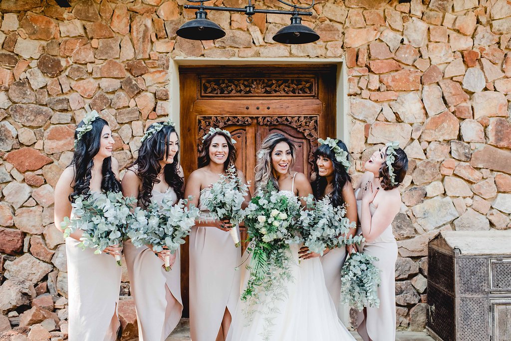 Bridesmaids with Greenery Bouquets | Image: Carla Adel