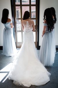 Bridesmaids in Silver Grey Dresses and Bride in Elie Saab | Image: Wynand van der Merwe