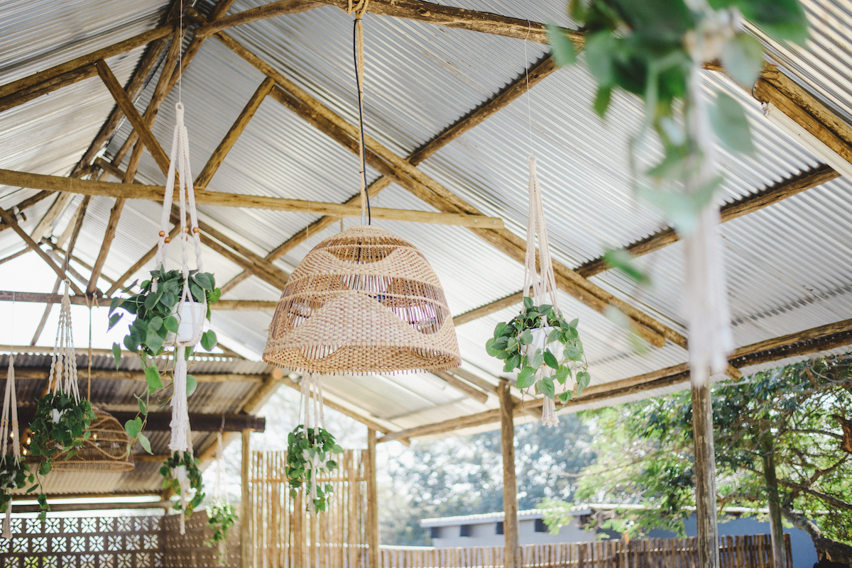 Lamps and Macrame Plant Holder Wedding Decor | Credit: Oh Happy Day & Dane Peterson