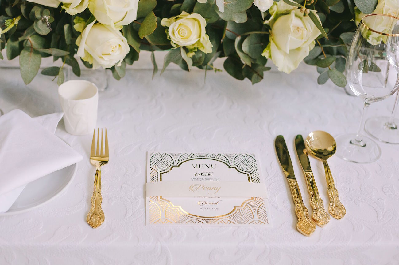 Vintage Glamour Winter Wedding Place Setting | Credit: Jani B & Bright and Beautiful