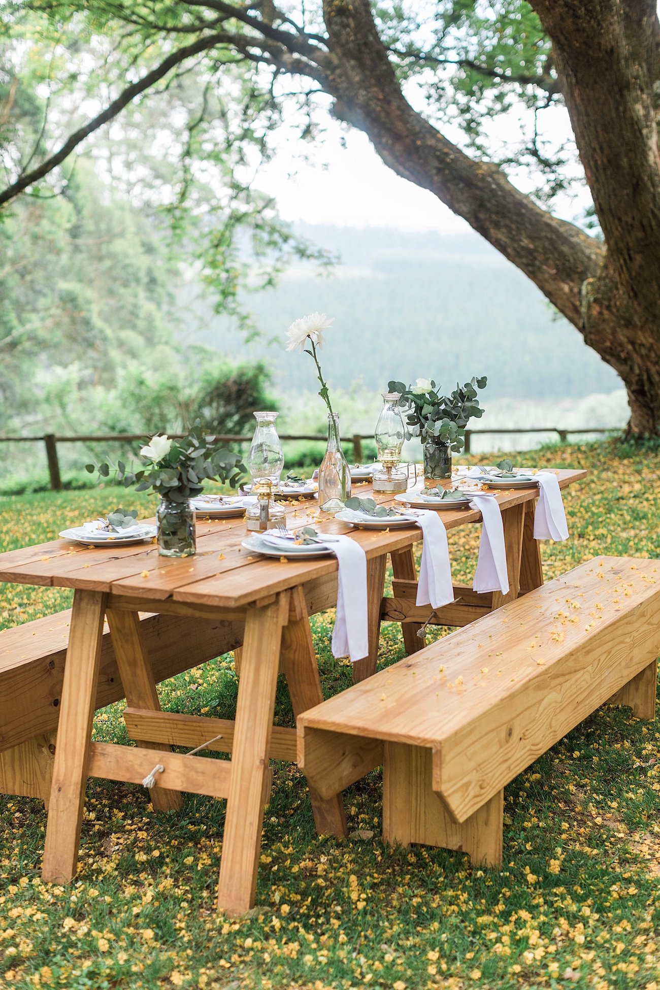 Wooden Picnic Tables Wedding | Image: Alicia Landman