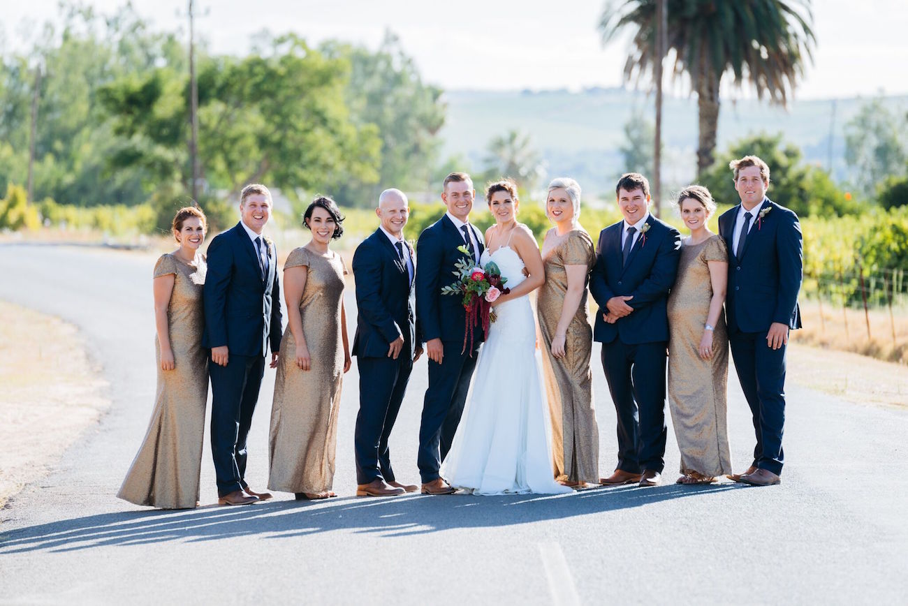 Glamorous farm wedding party | Credit: Matthew Carr