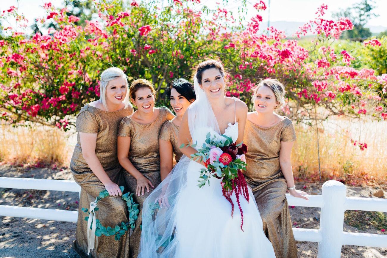 Long gold sequin bridesmaid dresses | Credit: Matthew Carr