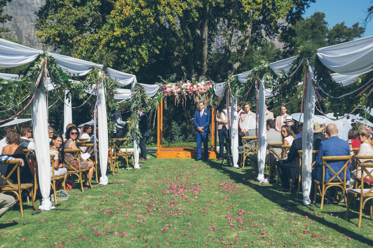 Wedding Aisle wit Ribbons & Trellises | Credit: Shanna Jones