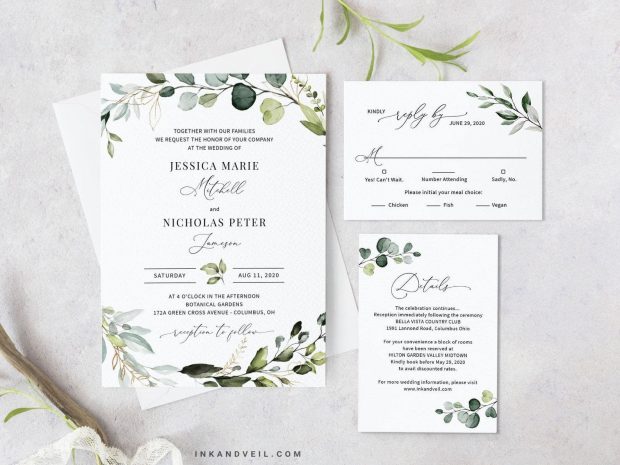 Printable Greenery Wedding Invitations from Etsy | SouthBound Bride