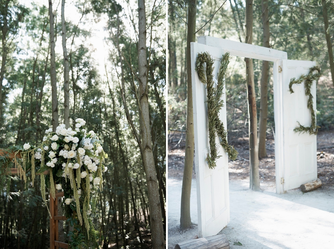 Outdoor Chapel Doors with Greenery Monogram | Image: Knit Together Photography