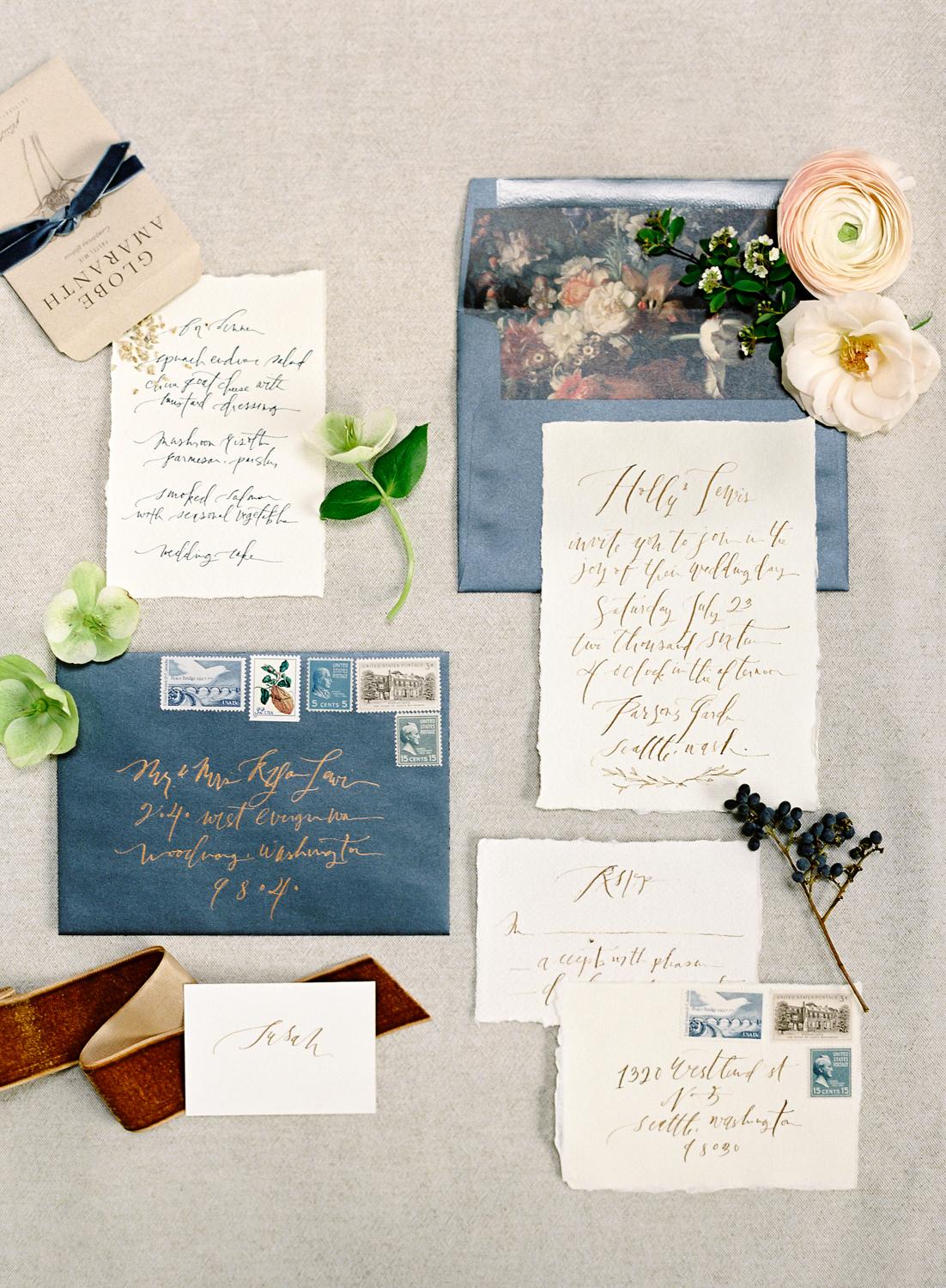 fine art wedding hand lettered calligraphy invitations