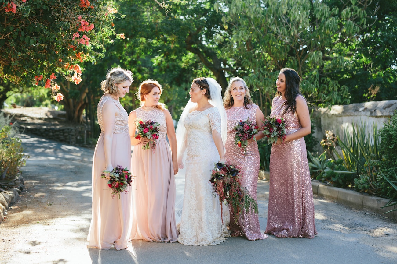 Mismatched Pink Bridesmaid Dresses | Credit: Vivid Blue