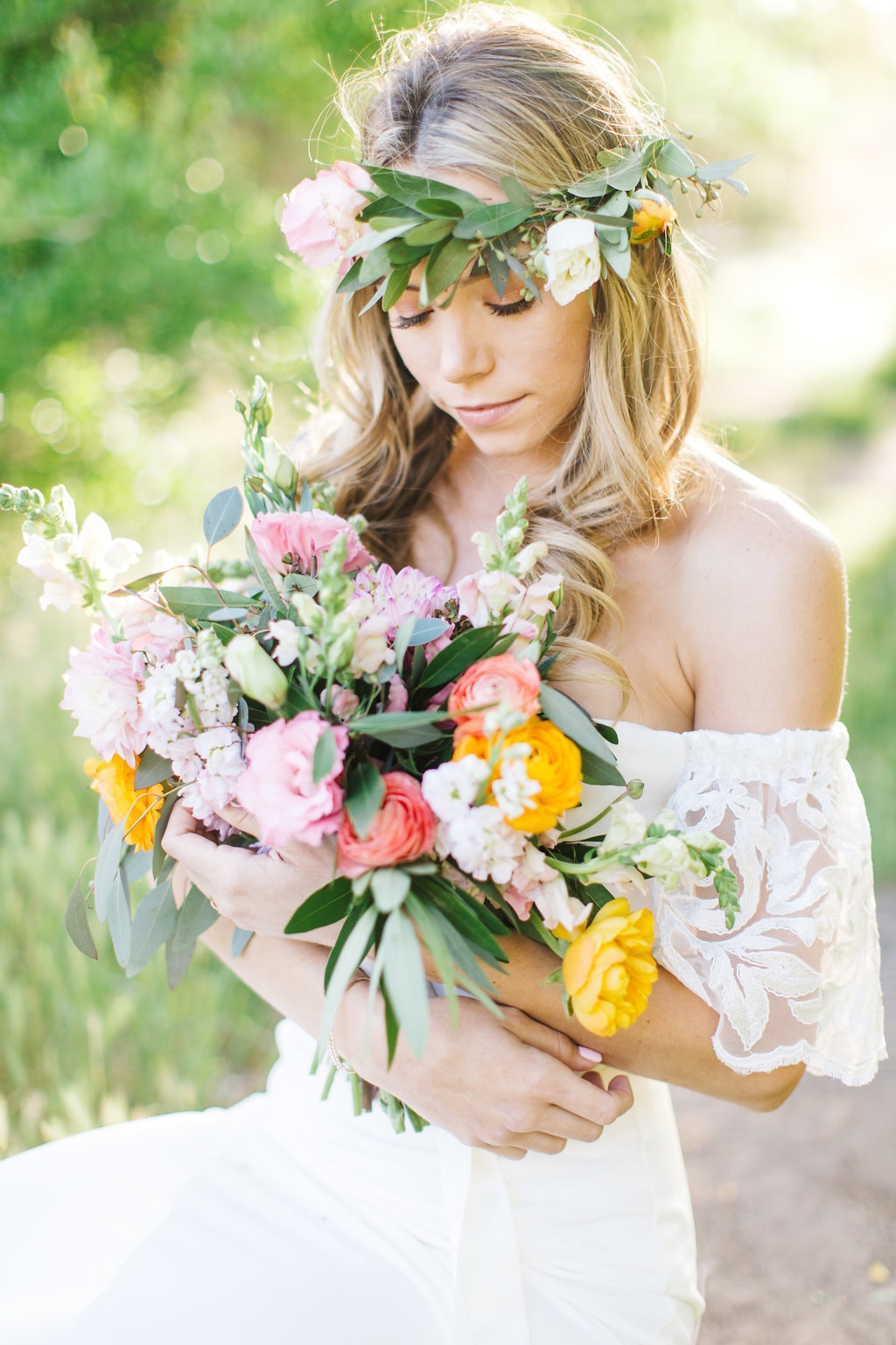 Boho Bride in Floral Crown | Credit: Julia Stockton Photography