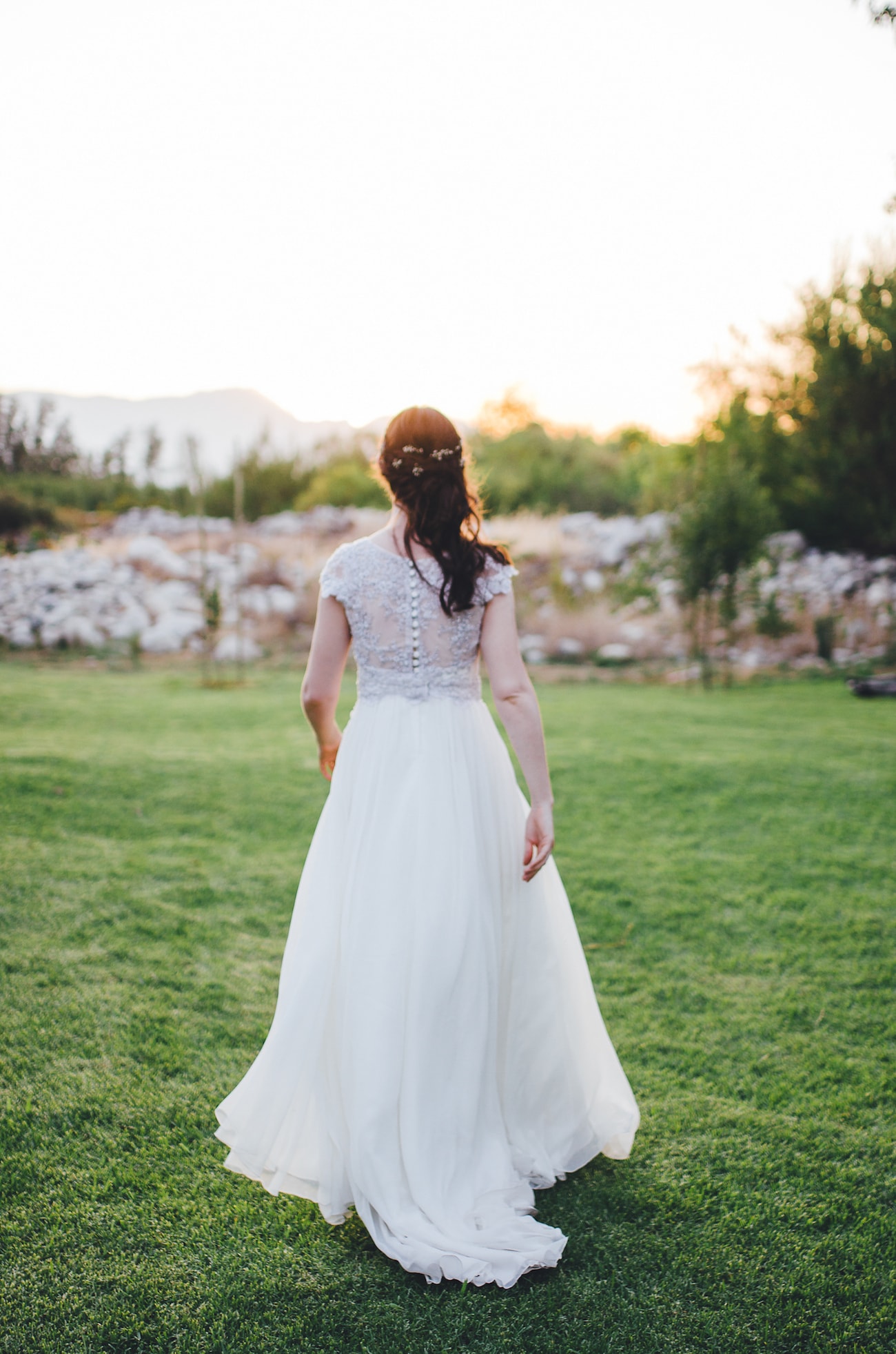 Robyn Roberts Grey Lace Wedding Dress | Credit: Yeah Yeah Photography