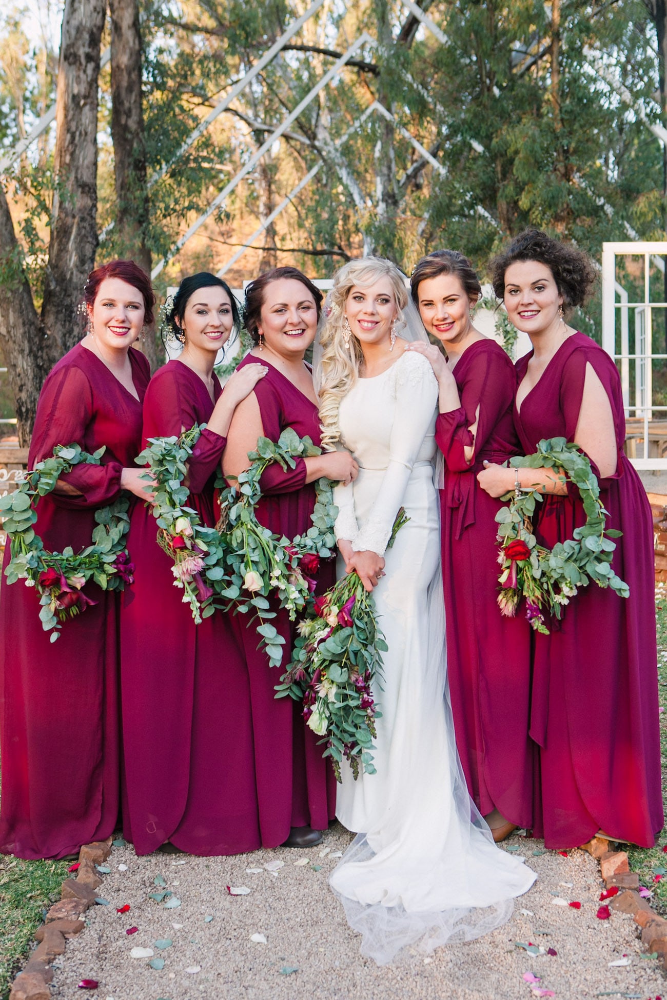 Wreath Bouquets | Joyous Jewel Tone Winter Wedding | Credit: Dust and Dreams Photography