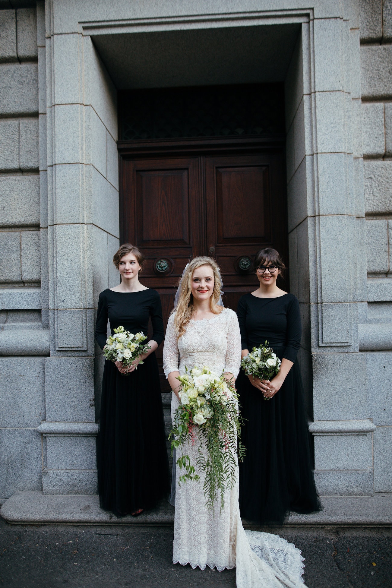 Black Long Sleeve Bridesmaid Dresses | Vintage Chic City Wedding at the Cape Town Club | Credit: Duane Smith