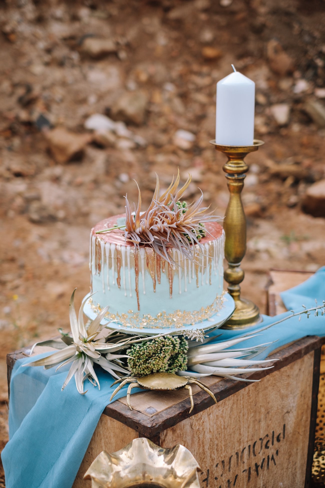 Gold & Copper Pastel Drip Cake | Atmospheric Wedding Inspiration | Credit: The Shank Tank