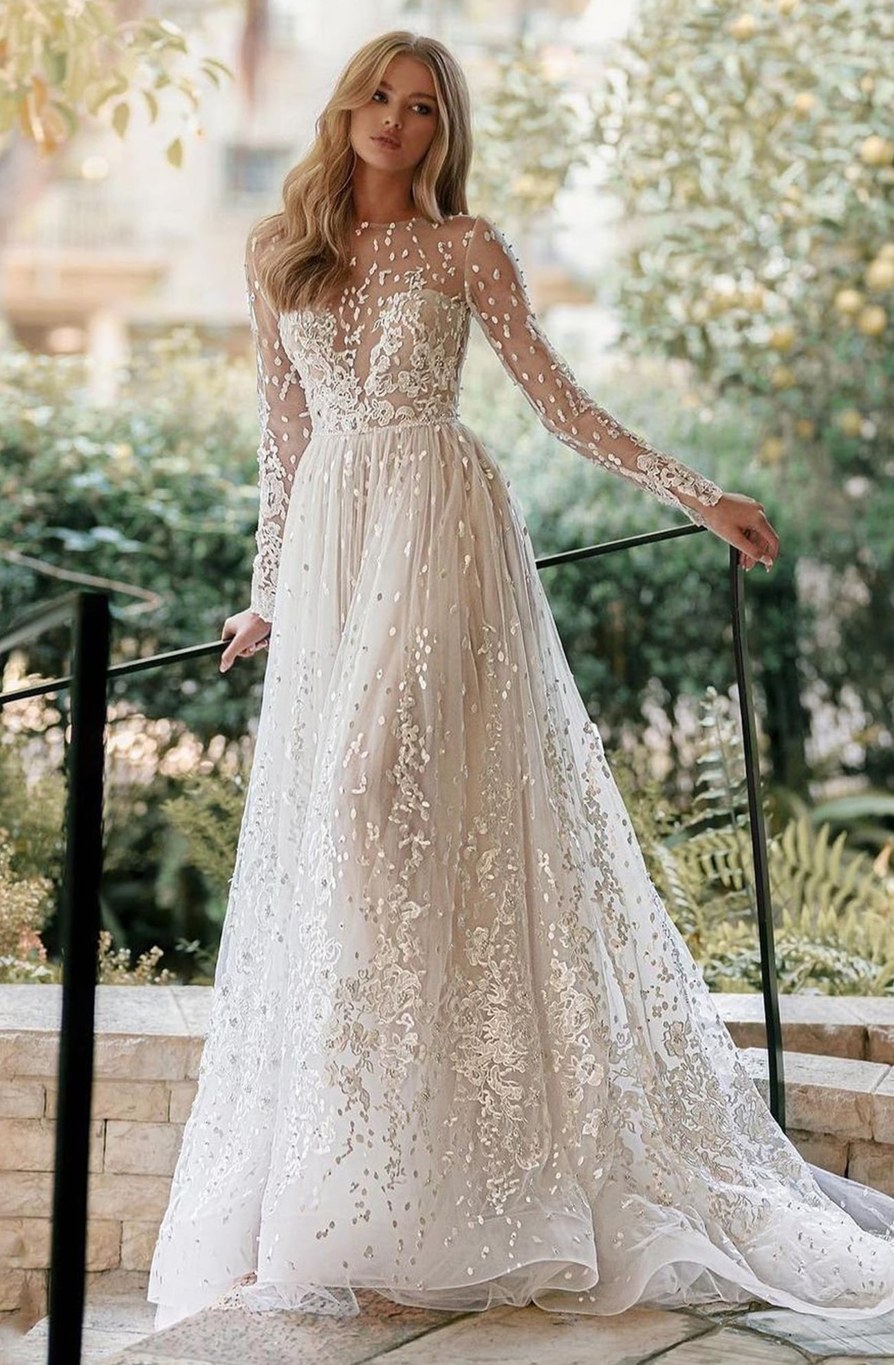 Sheer lace hotsell top wedding dress