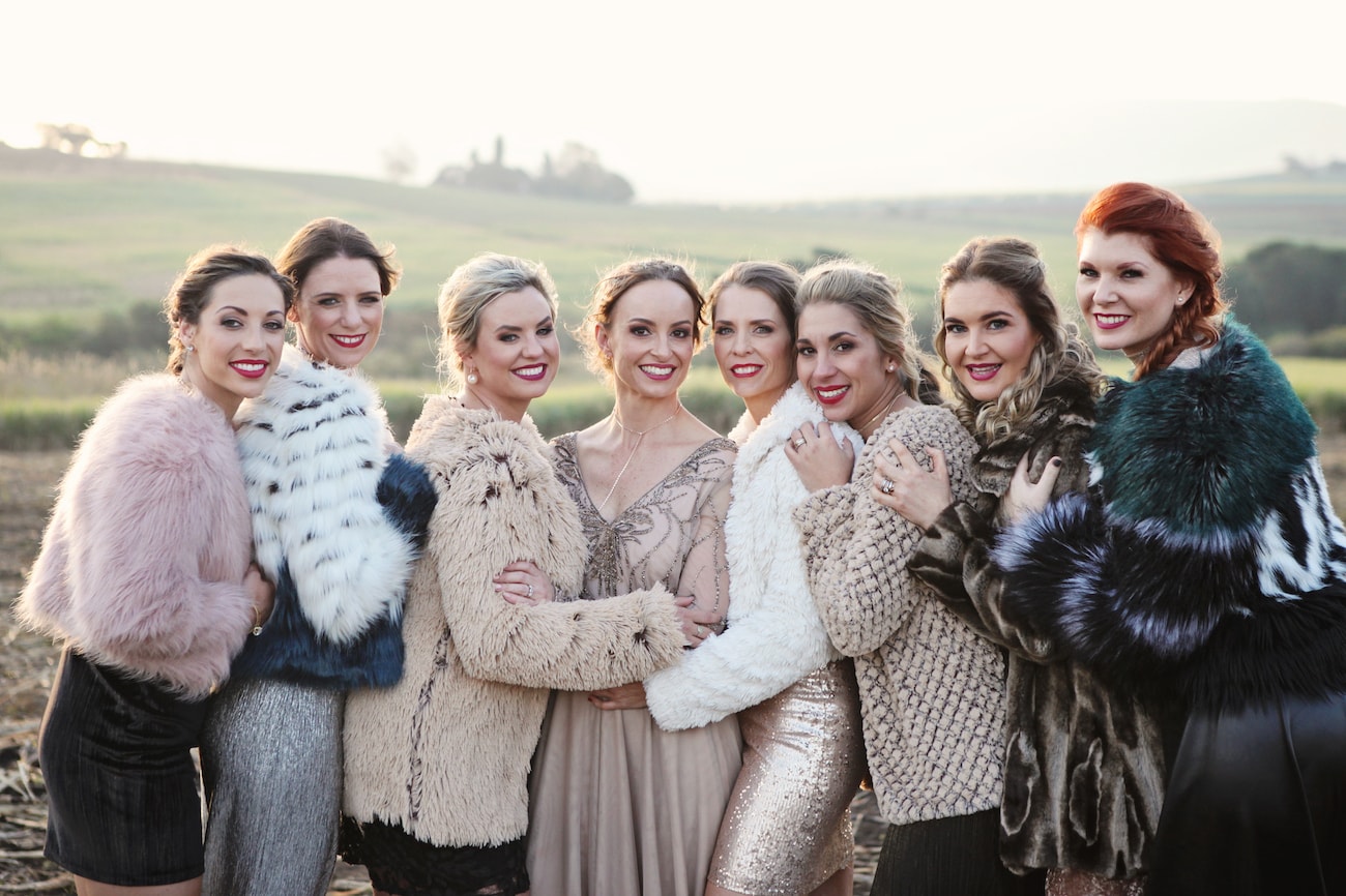 Bridesmaids in Mismatched Faux Fur Coats | Credit: Carmen Roberts (15)