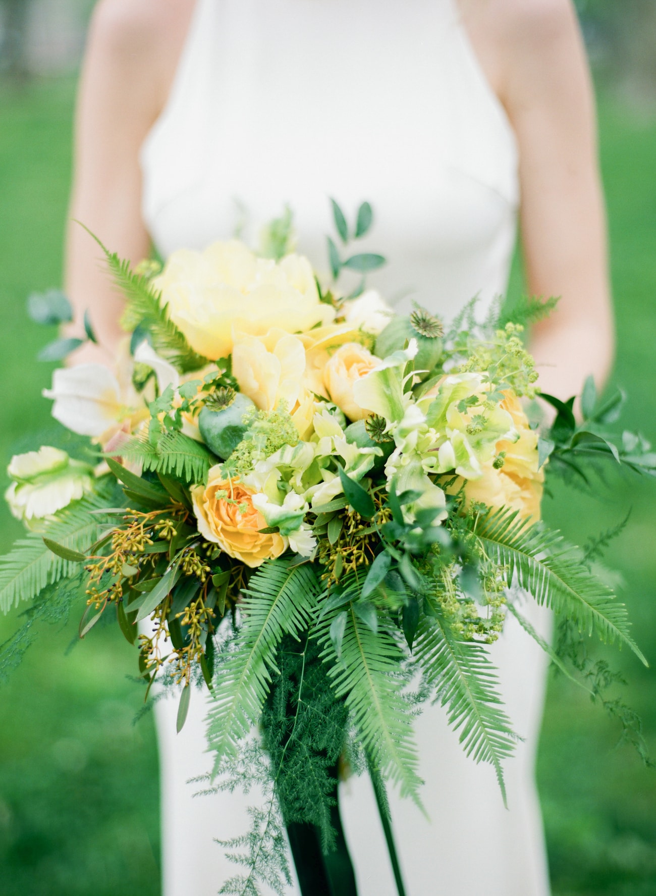 Tropical Yellow and Green Bouquet with Ferns | Credit: Ruth Eileen Photography