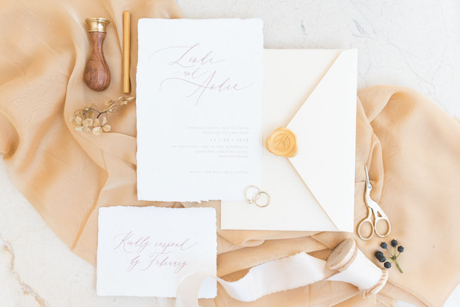 Calligraphy & Wax Seal Wedding Invitation | Image: Cara Faye Weddings