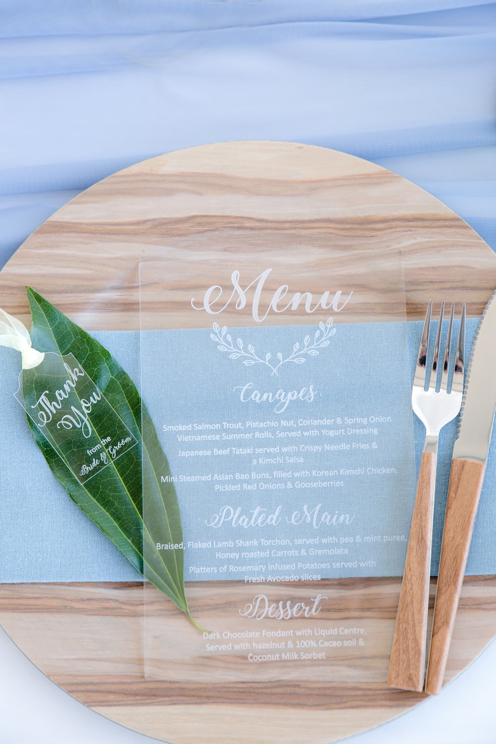 Transparent Wedding Menu Place Setting | Image: Jaqui Franco