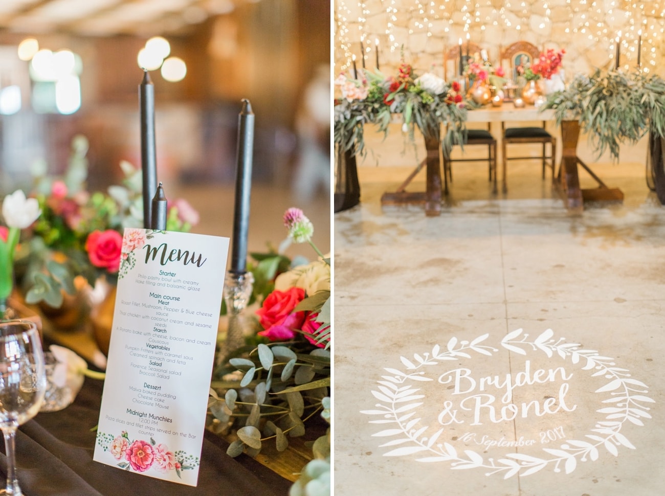 Wedding Decor with Black Taper Candles | Image: Grace Studios