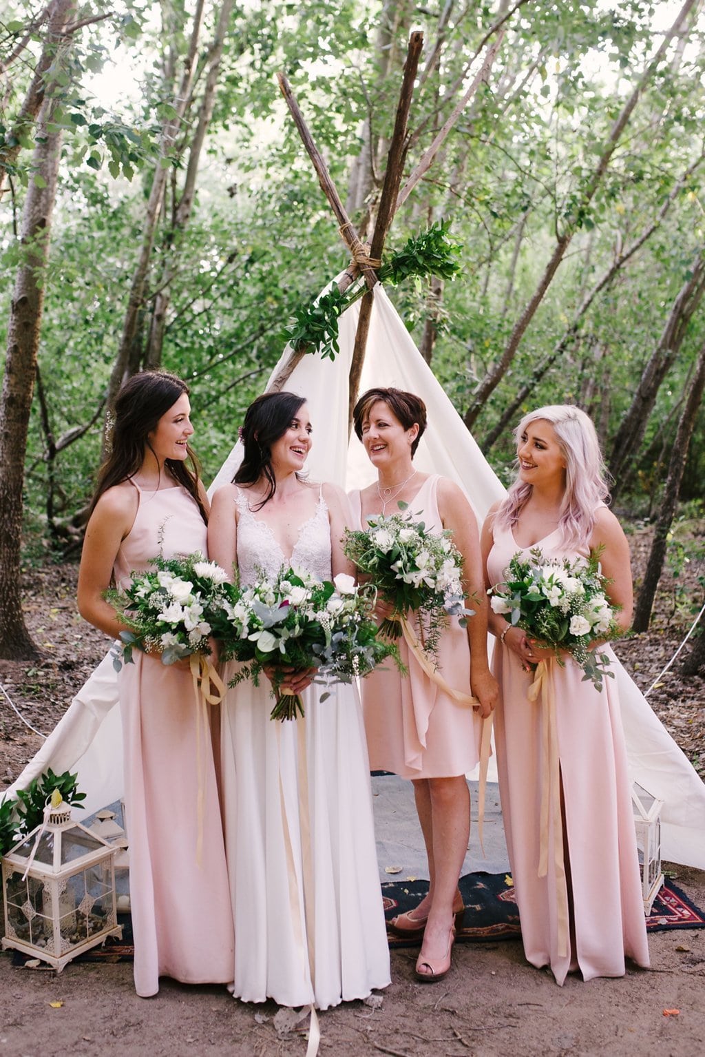 Bridesmaids in Front of Boho Tipi | Image: Cheryl McEwan