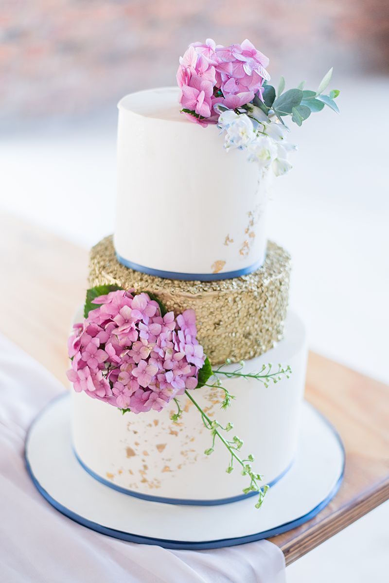 Pink Blue and Gold Wedding Cake | Image: Marilize Coetzee