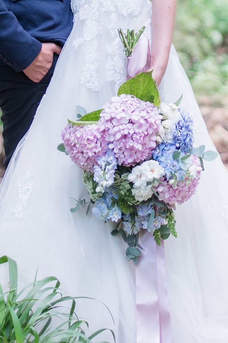 Pink and Blue Hydrangea Wedding Bouquet | Image: Marilize Coetzee