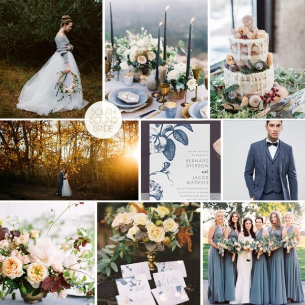 Dusty Blue Autumn Botanical Wedding Inspiration Board | SouthBound Bride