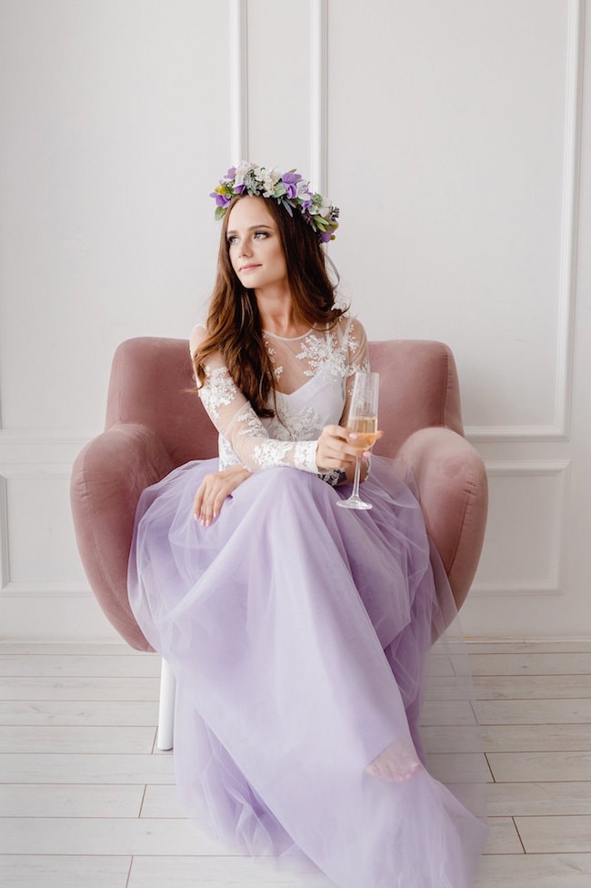 Lavender Plunging-V Beaded Lace Wedding Dress – MakerryBridal