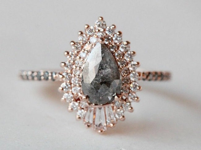 salt and pepper art deco engagement ring