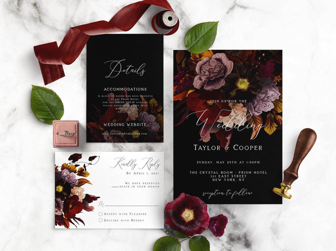 printable dark & moody wedding invitation