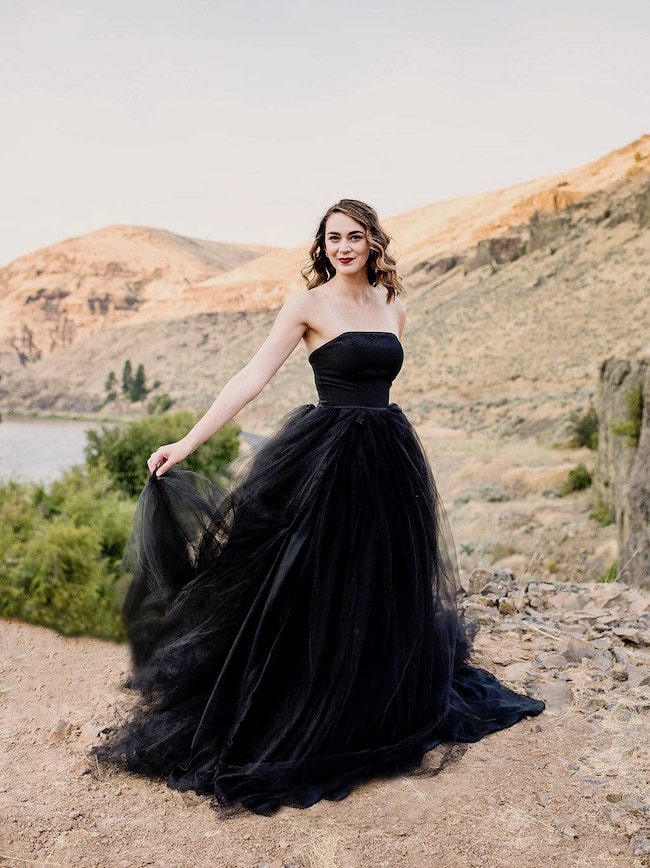 15 Chic Black Wedding Dresses for Bold Brides | Twilight Black Wedding Dress by French Knot Couture