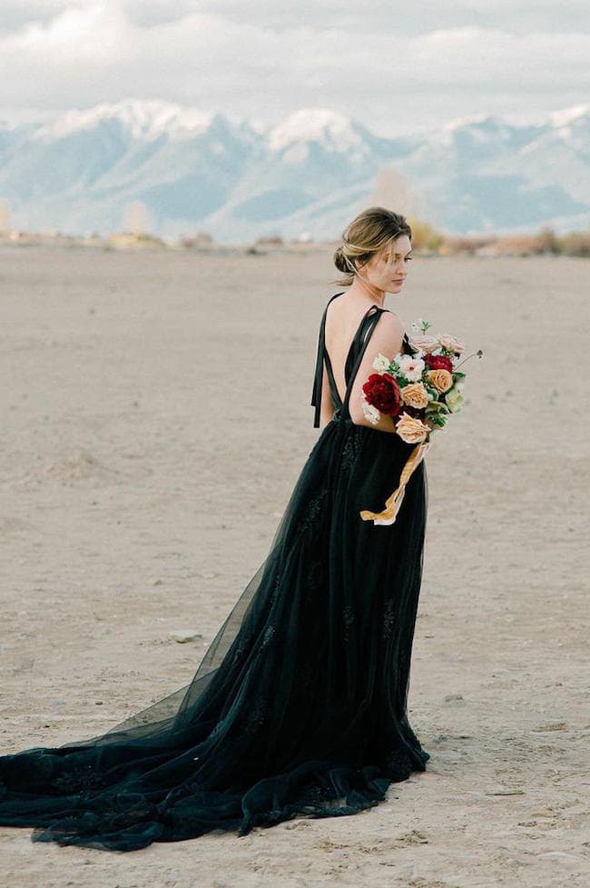 15 Chic Black Wedding Dresses for Bold Brides | SAN JUAN Black Wedding Dress by French Knot Couture
